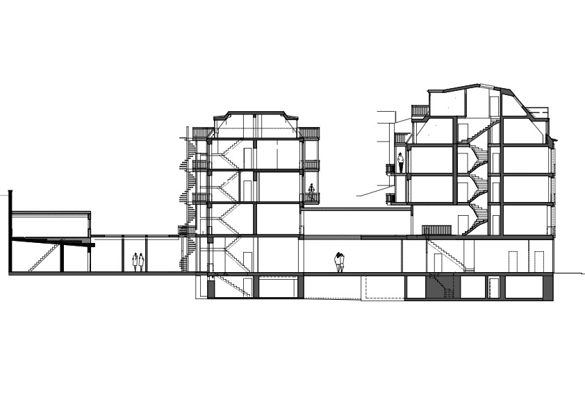 Schnitt Gebäude, Sanierung und Erweiterung eines Gebäudes in der Friesenstraße in Köln, format3 architekten+ ingenieure