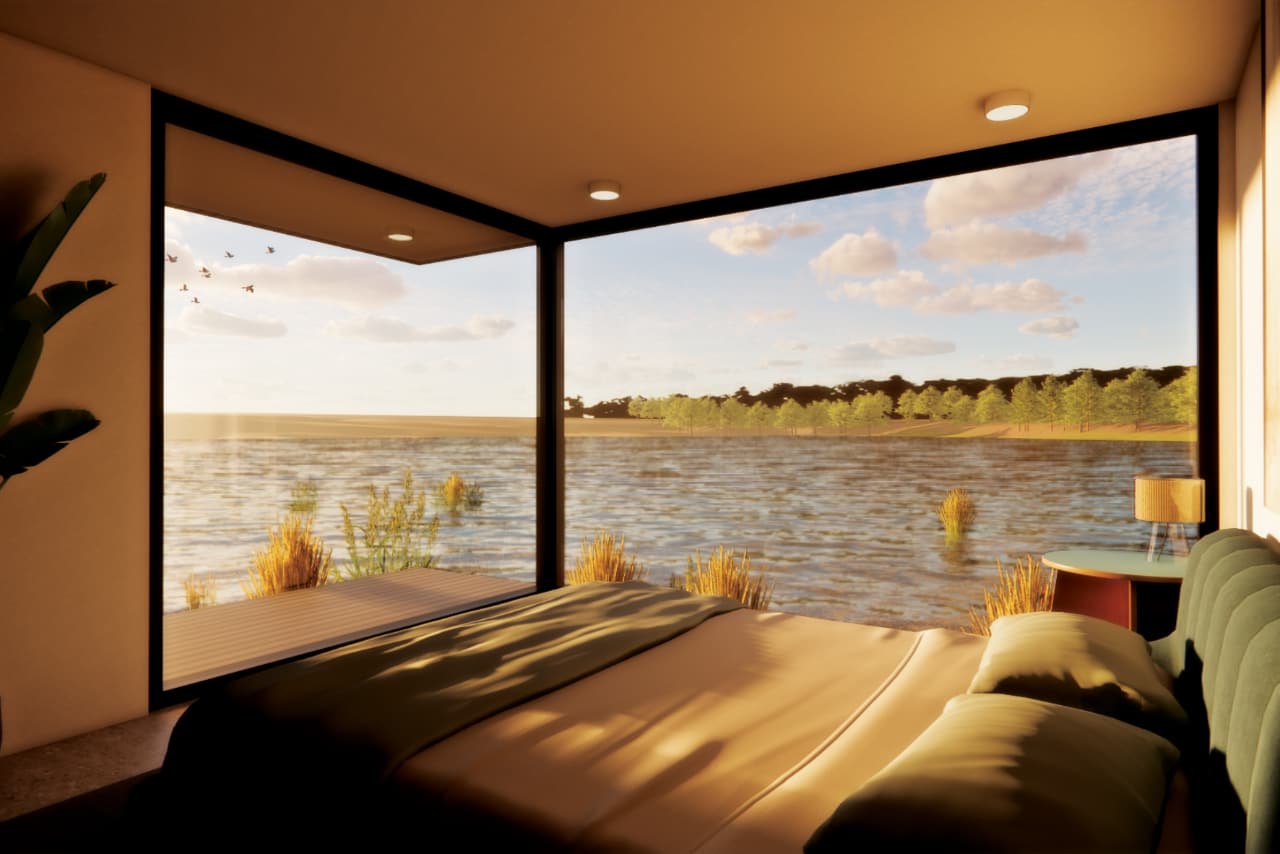 Projektentwicklung format3 GmbH, Bernsteinsee Gifhorn, Blick auf den See von der Couch aus