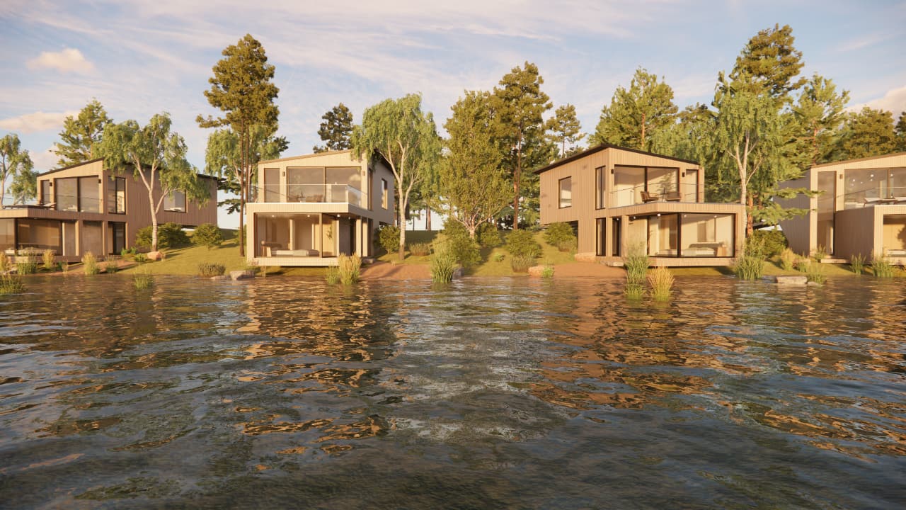 Projektentwicklung format3 GmbH, Bernsteinsee Gifhorn, Blick vom See auf die Häuser