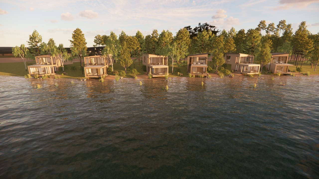 Projektentwicklung format3 GmbH, Bernsteinsee Gifhorn, Blick vom See auf die Häuser