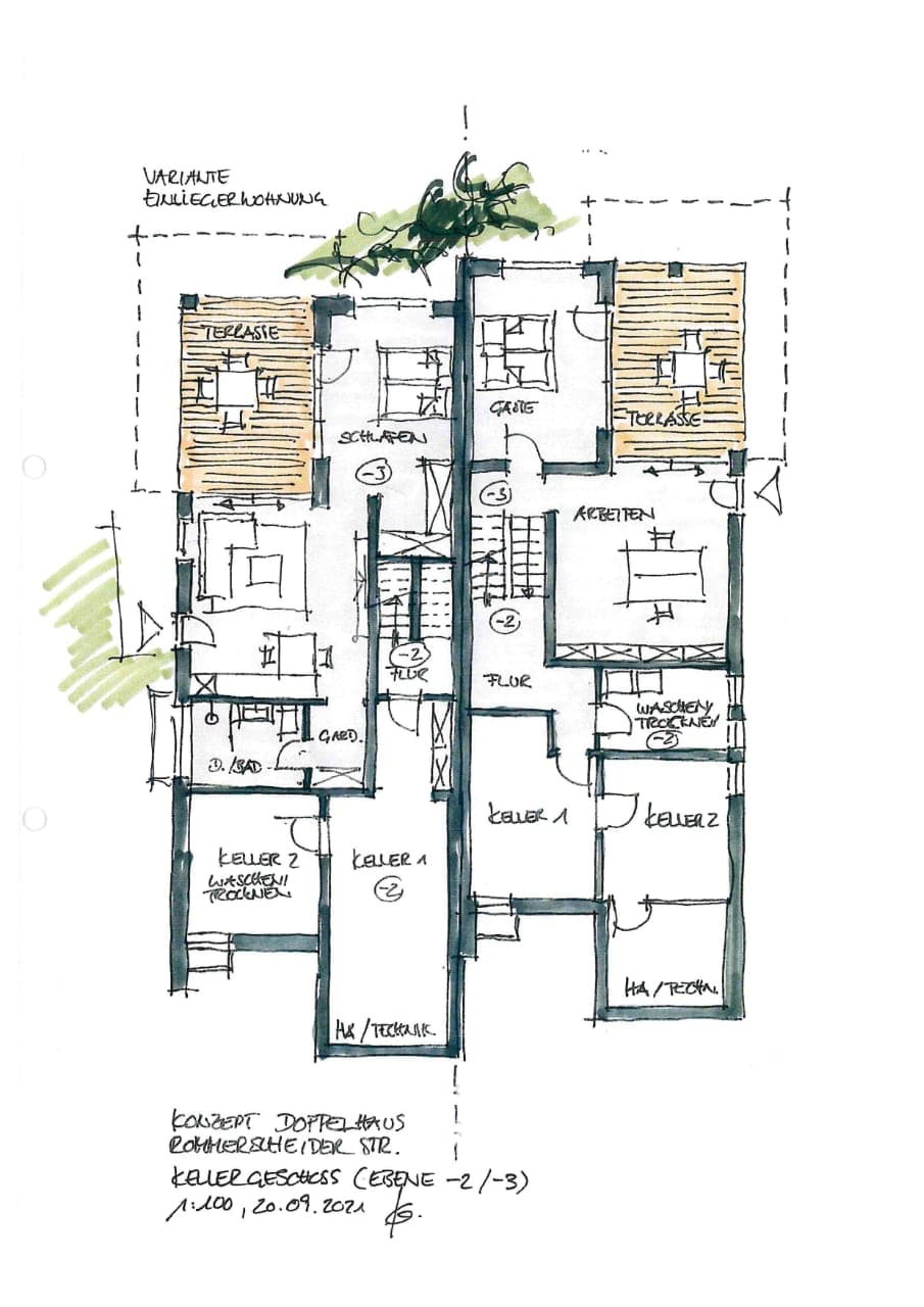 Planung von 4 Doppelhaushälften und 2 Einfamilienhäuser | Grundstück mit steiler Hanglage und Buchenwaldbestand, format3 gmbh