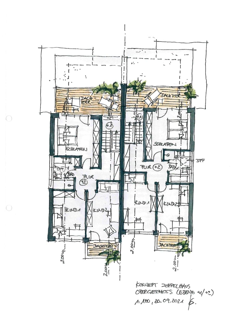 Planung von 4 Doppelhaushälften und 2 Einfamilienhäuser | Grundstück mit steiler Hanglage und Buchenwaldbestand, format3 gmbh